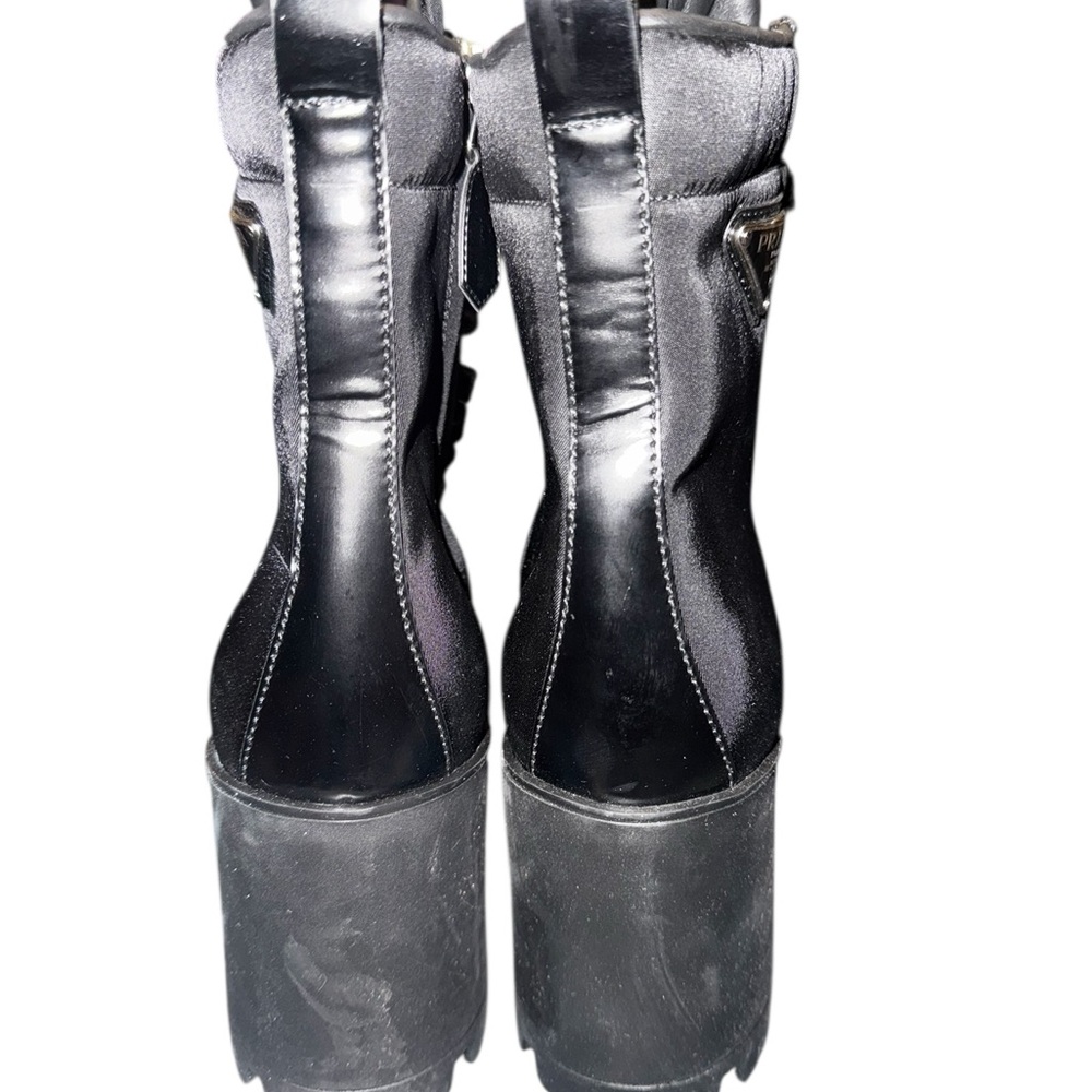 Prada Black Nylon And Leather Cap Toe Ankle Boots EU 41 -US 11 - Picture 7 of 10